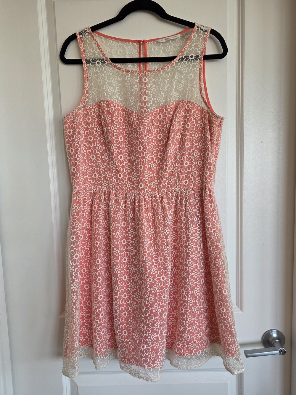 LC Lauren Conrad Coral Dress with White Lace Overlay